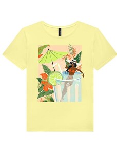 Lunender T-Shirt em Malha Penteada Estampada Amarelo