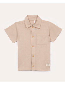 C&A camisa infantil de algodão texturizada com bolso bege médio