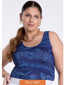 Lunender Mais Mulher Regata Plus Size em Malha Viscose Estampada Azul
