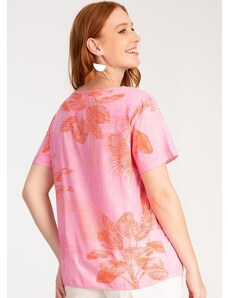 Lunender Blusa Manga Curta em Viscose Estampado Rosa