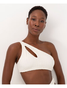 C&A top biquíni texturizado ombro único cut out proteção uv off white
