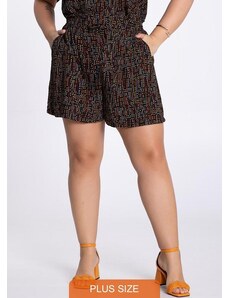 Lunender Mais Mulher Shorts Plus Size em Viscose Estampado Preto