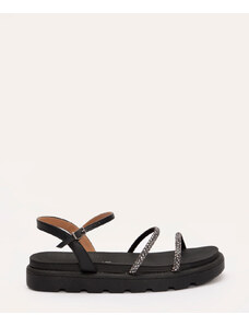 C&A sandália flatform flat tiras strass vizzano preta