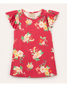 C&A vestido floral infantil manga curta com babado vermelho