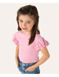 C&A blusa infantil de algodão manga curta em babados rosa
