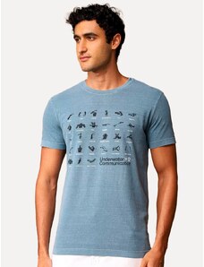 Camiseta Osklen Masculina Slim Stone Marine Communication Azul Índigo