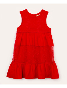 C&A vestido de viscose infantil com tule bordado vermelho
