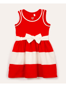 C&A vestido de algodão infantil com recorte e laço vermelho