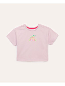 C&A cropped infantil de algodão arco íris manga curta lilás