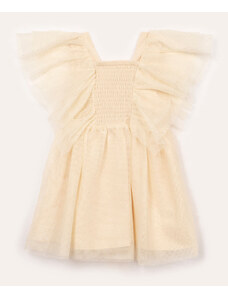 C&A vestido de tule infantil com brilho e babado off white