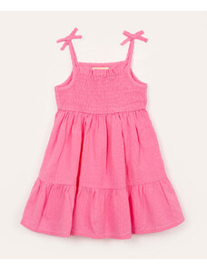 C&A vestido de algodão infantil alça fina com laço rosa