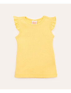 C&A blusa de algodão infantil canelada com babado amarelo