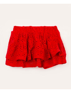 C&A short saia infantil de laise com babado vermelho