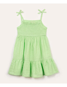 C&A vestido de algodão infantil alça fina com laço verde