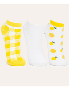 C&A kit de 3 pares de meias cano baixo limões colorido