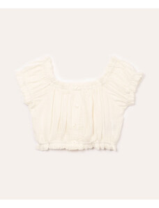 C&A blusa cropped infantil de algodão ciganinha off white