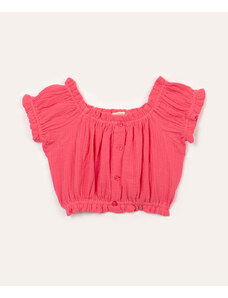C&A blusa de algodão infantil ciganinha com botões pink