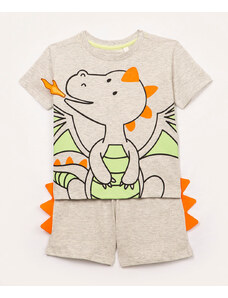 C&A pijama infantil de algodão dragão manga curta cinza mescla