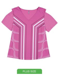 Cativa Plus Size Blusa Estampada com Decote V Lilás