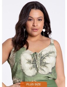 Lunender Mais Mulher Blusa Plus Size em Viscose Estampada Laço Verde