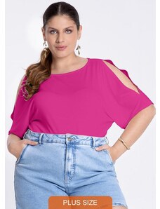 Lunender Mais Mulher Blusa Plus Size em Malha Abertura Ombros Rosa