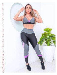 Fitmoda Conjunto Feminino Fitness com Calca Legging e Top com Bojo Cinza