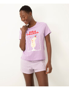 C&A pijama de algodão piña colada manga curta lilás