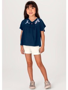 Brandili Mundi Conjunto Infantil Menina com Blusa e Shorts Azul