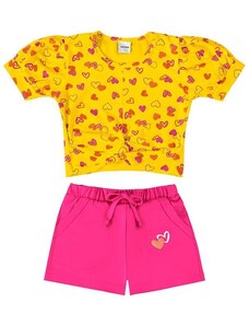 Rovi Kids Conjunto Infantil Blusa e Shorts Coração Amarelo