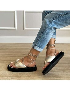 Damannu Shoes Sandália Flat Feminina Alana Dourada Dourada