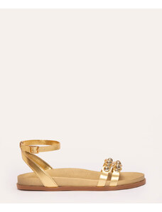 C&A sandália flatform com tachas dourado
