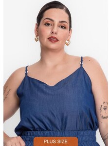 Secret Glam Blusa de Alça Feminina Plus Size Azul