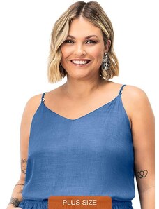 Secret Glam Blusa de Alça Feminina Plus Size Azul