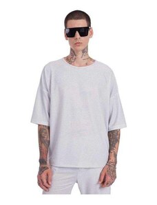 Camiseta Oversized Brohood Lurex Brilho Prata Claro Branco