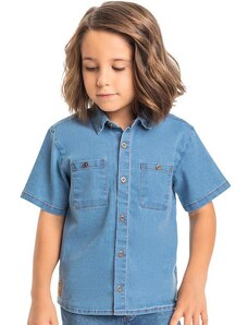 Quimby Camisa Polo em Jeans Infantil Azul
