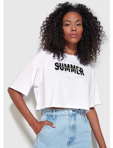 Enfim Camiseta Cropped Summer Branco