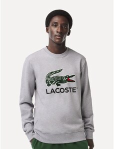 Moletom Lacoste Masculino Crewneck Classic Fit Cotton Fleece Logo Cinza Mescla