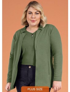 Cativa Plus Size Blazer Feminino em Moletom Verde