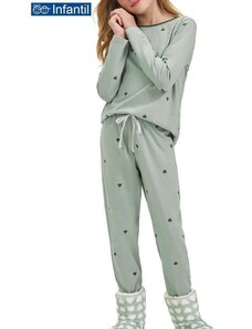 Pijama Infantil Menina Longo Cor com Amor 2050015 Verde