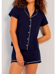 Pijama Feminino Curto com Abertura Hering 7cyg Axt-Azul-Escuro