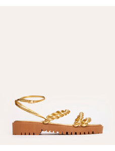 C&A sandália flatform trançado com fivela oneself dourado