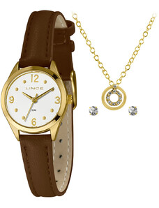 C&A relógio analógico feminino em couro lince lrch179l25k00ob2nx dourado