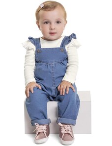 Quimby Jardineira Jeans para Bebê Menina Azul