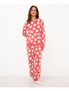 C&A pijama de fleece corações manga longa rosê