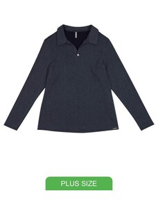 Cativa Plus Size Blusa Feminina em Cotelê com Decote Preto
