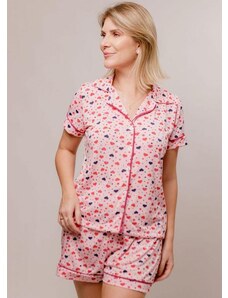 Piante Pijamas Pijama Americano com Filete Frente Rosa