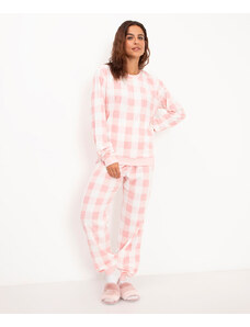 C&A pijama de fleece xadrez manga longa rosa