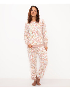 C&A pijama de fleece animal print onça manga longa off white