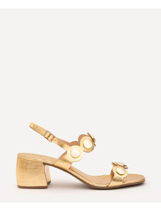C&A sandália metalizada salto bloco com metais oneself dourada