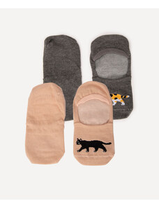 C&A kit de 2 pares de meias invisíveis gato colorido